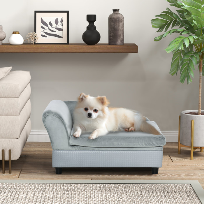 Sofá para Perros Pequeños Sofá para Gatos Tapizado en Terciopelo con Almacenaje Oculto y Cojín Lavable Carga 10 kg 76x45x43 cm Gris Claro