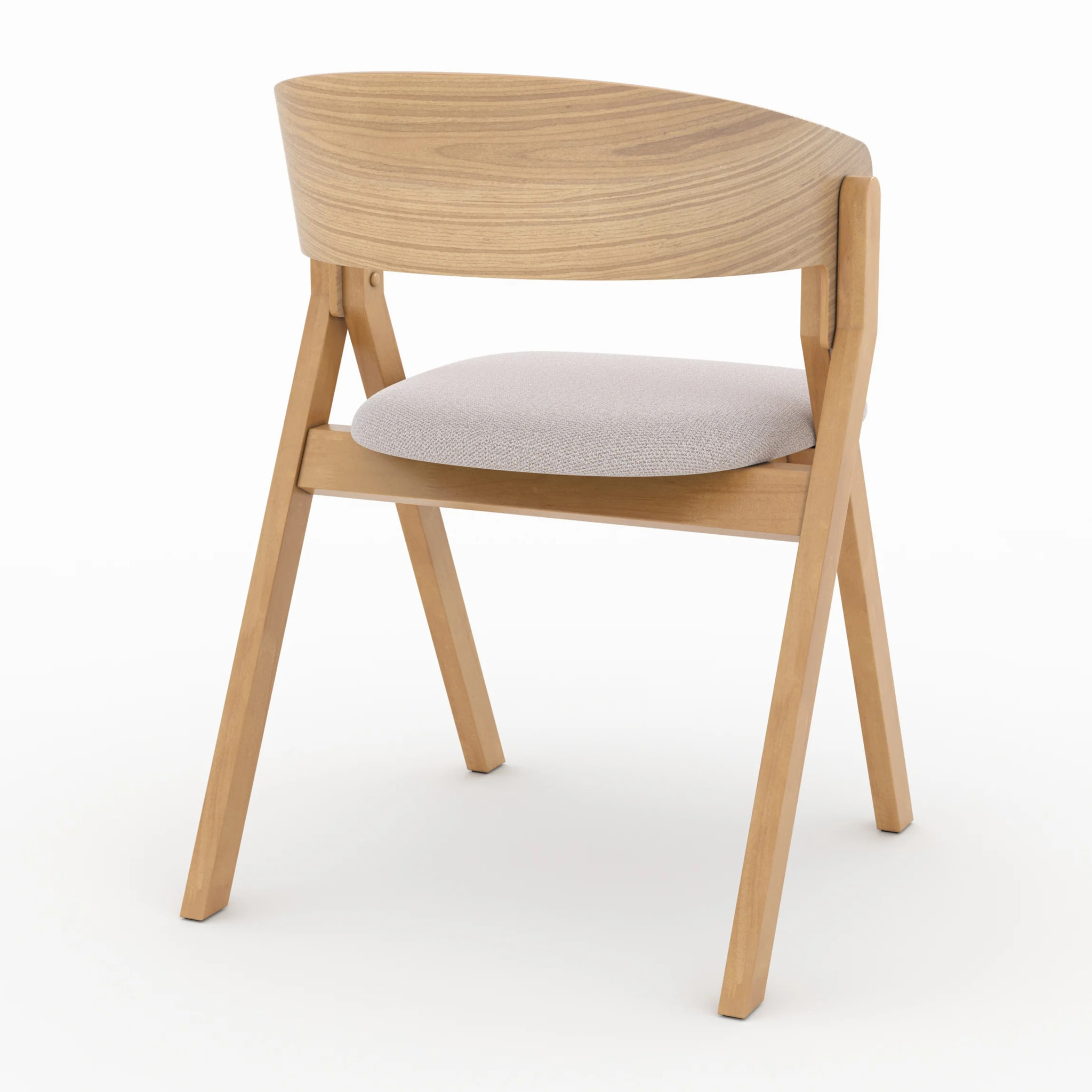 Chaise en bois d'hévéa et tissu beige - Héloïse