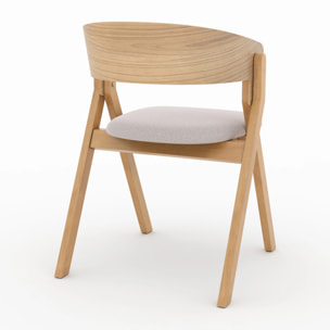 Chaise en bois d'hévéa et tissu beige - Héloïse