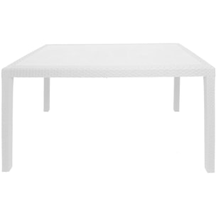 Tavolo da esterno Portici, Tavolo rettangolare da pranzo, Tavolo da giardino multiuso effetto rattan, 100% Made in Italy, Cm 150x90h72, Bianco