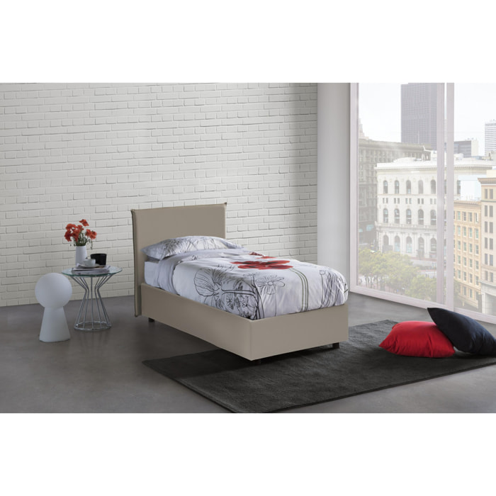 Letto singolo Christine, Letto contenitore con rivestimento in ecopelle, 100% Made in Italy, Apertura frontale, adatto per materasso Cm 90x200, Tortora