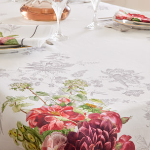 Nappe anti tache pur lin imprimé Banquet floral blanc