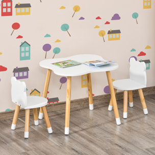 Ensemble table et chaises enfant design scandinave motif ourson bois pin MDF blanc