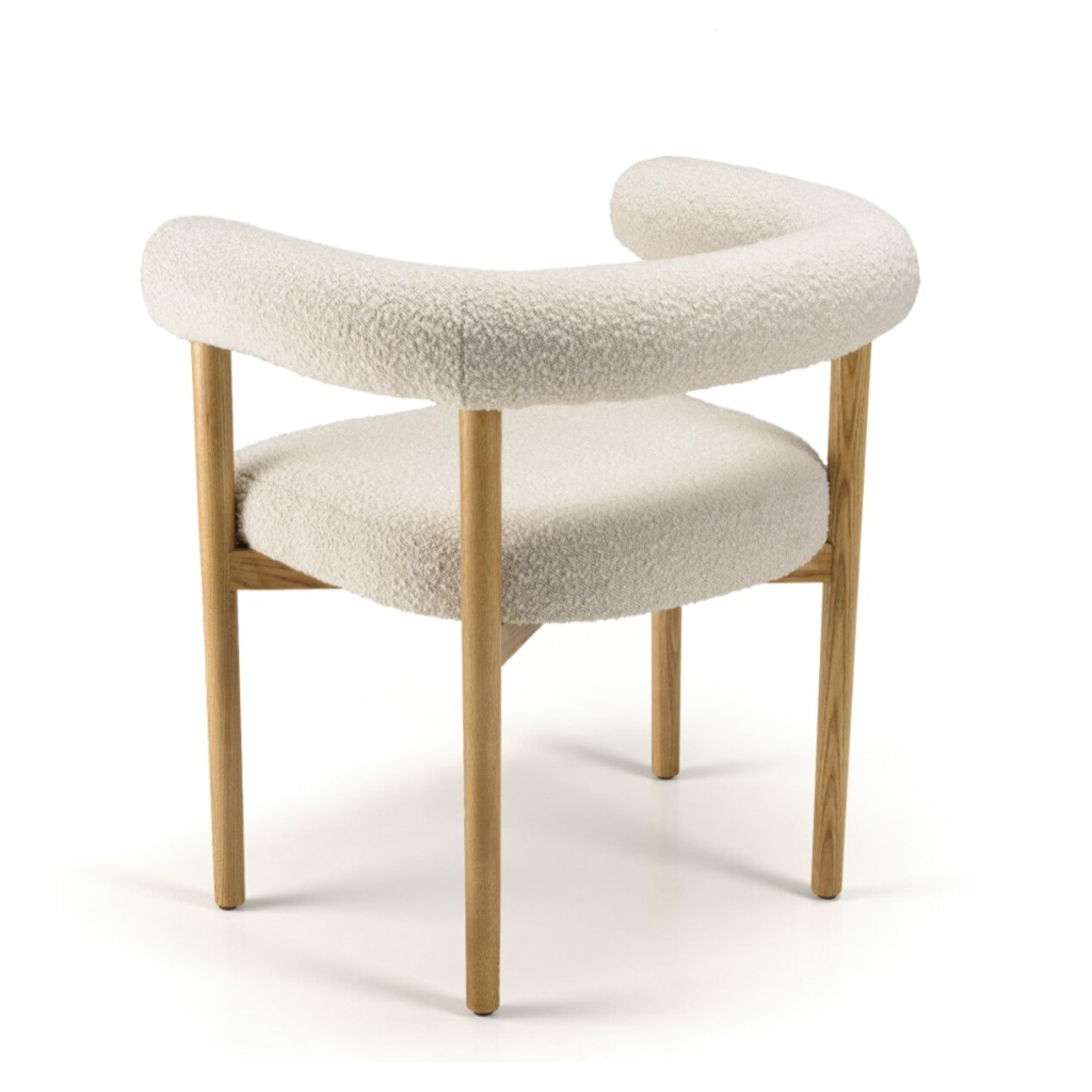 GASTON - Chaise en tissu écru, dossier arrondi et pieds en bois naturel