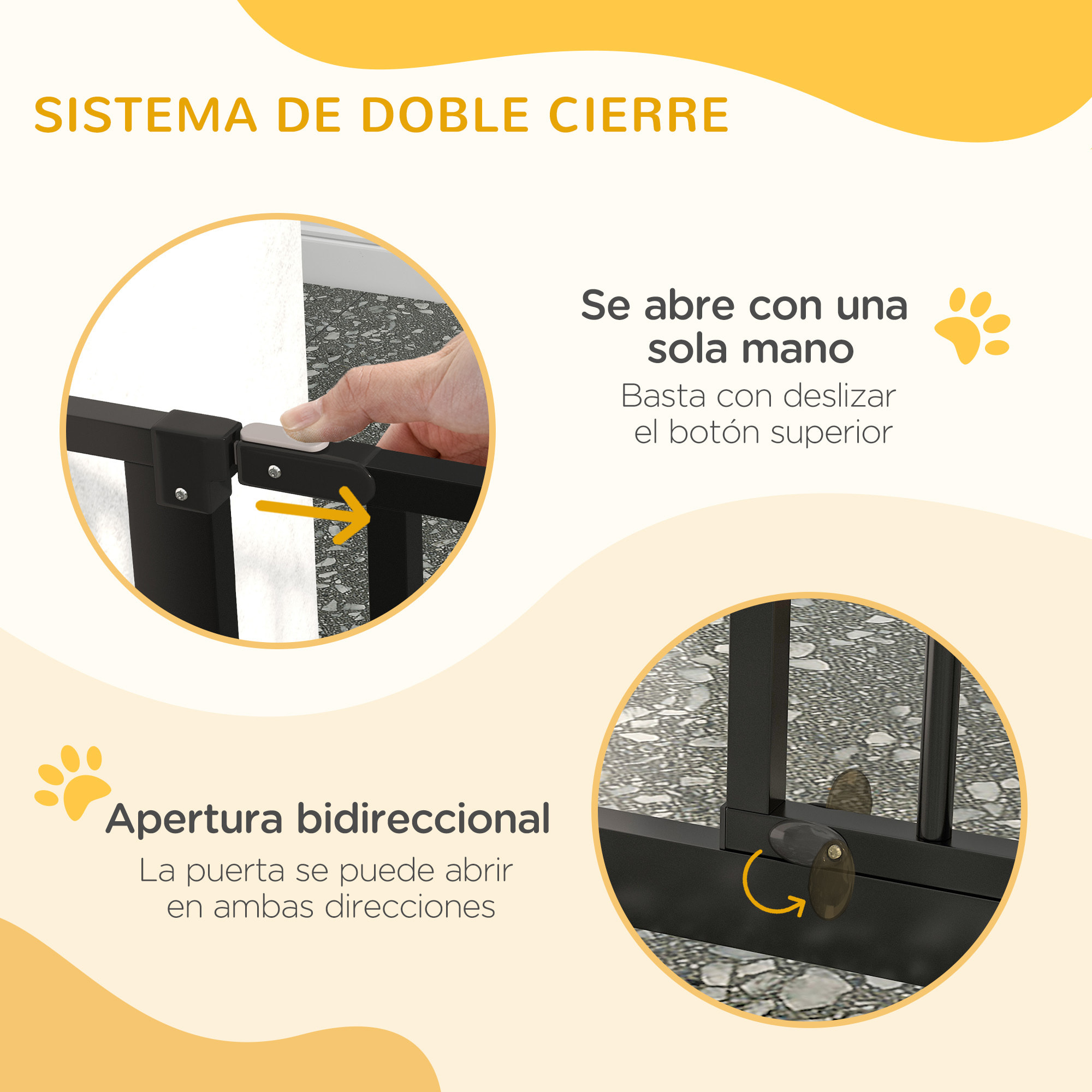 Barrera de Seguridad de Perros Extensible para Escaleras y Puertas 75-145 cm con Extensiones Montaje a Presión Acero Altura 76 cm Negro