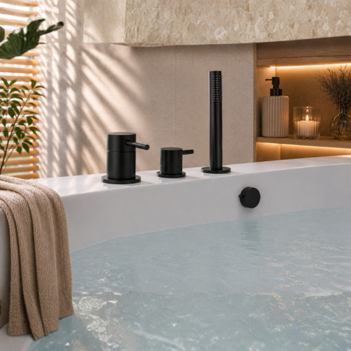 Mitigeur bain douche mécanique sur table PAINI Cox noir mat + Vidage/remplissage trop plein + bonde clic-clac + siphon 90cm noir