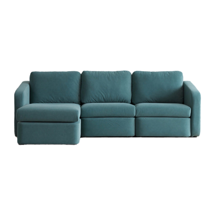 GALEGO Canapé modulable 3 places bleu avec pouf