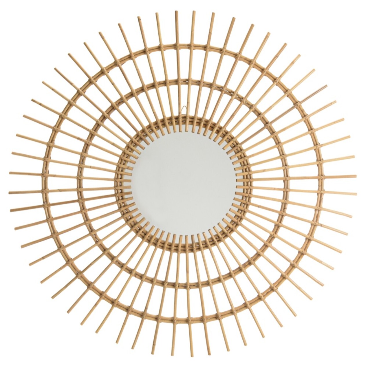 KALLY - Miroir rond 100cm modèle soleil en rotin couleur brun miel