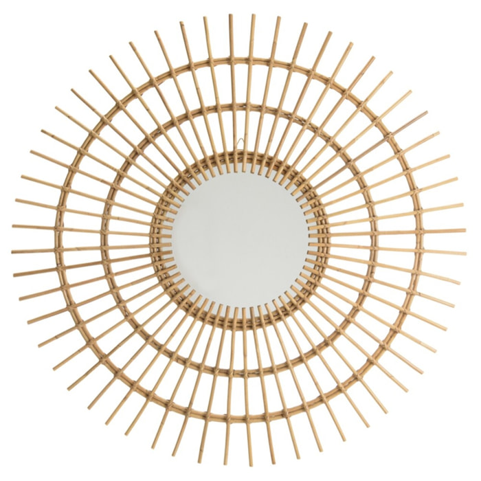 KALLY - Miroir rond 100cm modèle soleil en rotin couleur brun miel