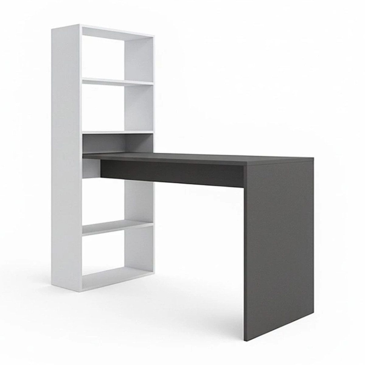Mesa de escritorio con estantería Cosmic en blanco artik gris antracita 120 x 144 cm Blanco Artik (Blanco Mate) - Gris Antracita