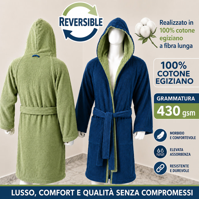 COTONE EGIZIANO Accappatoio Reverse in cotone egiziano 430 gr_Menta Indingo