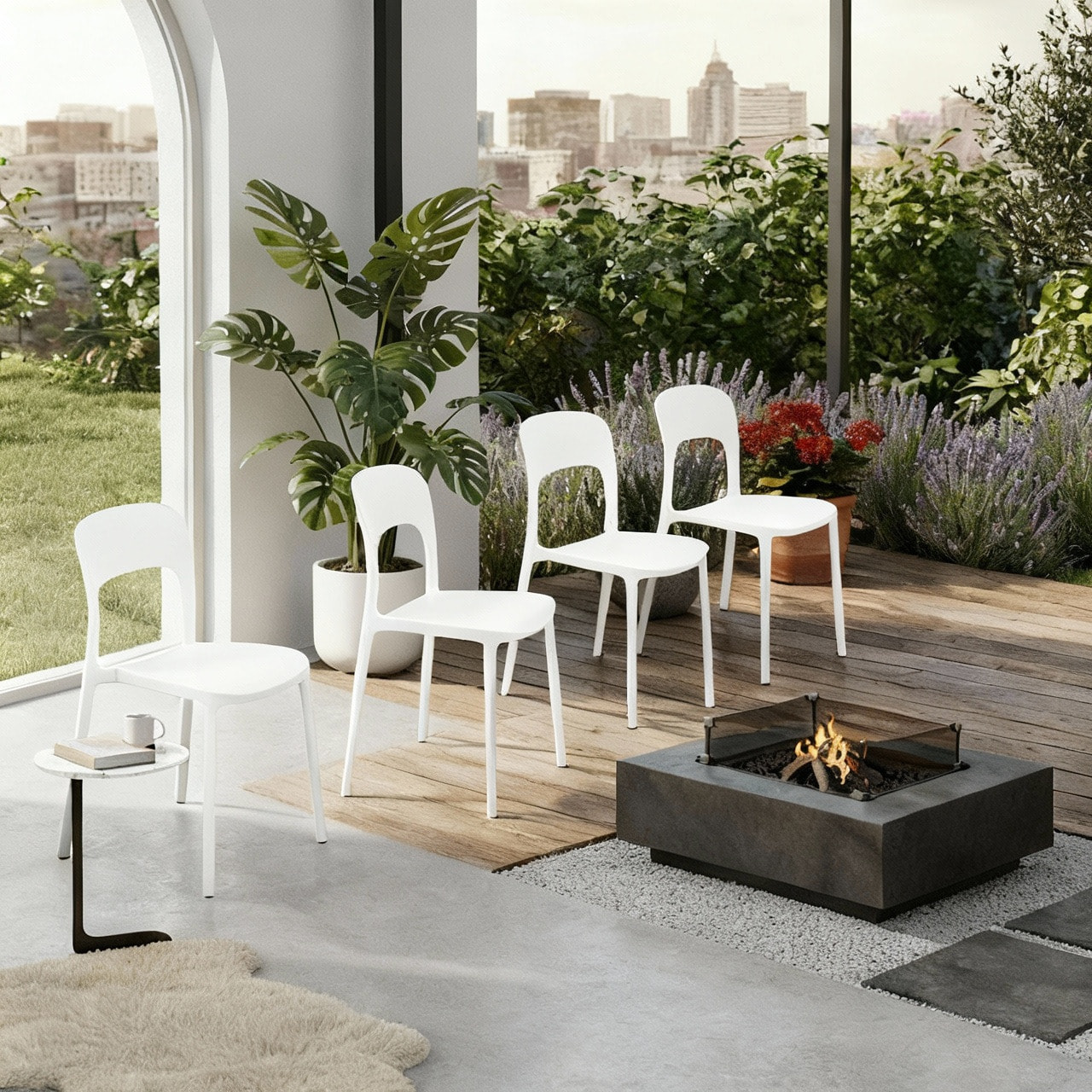Set 4 Sedie Da Giardino In Polipropilene Impilabili Leggere E Resistenti Ideali Per Esterni Terrazze Giardini Bar Dehors Ristoranti Bianco