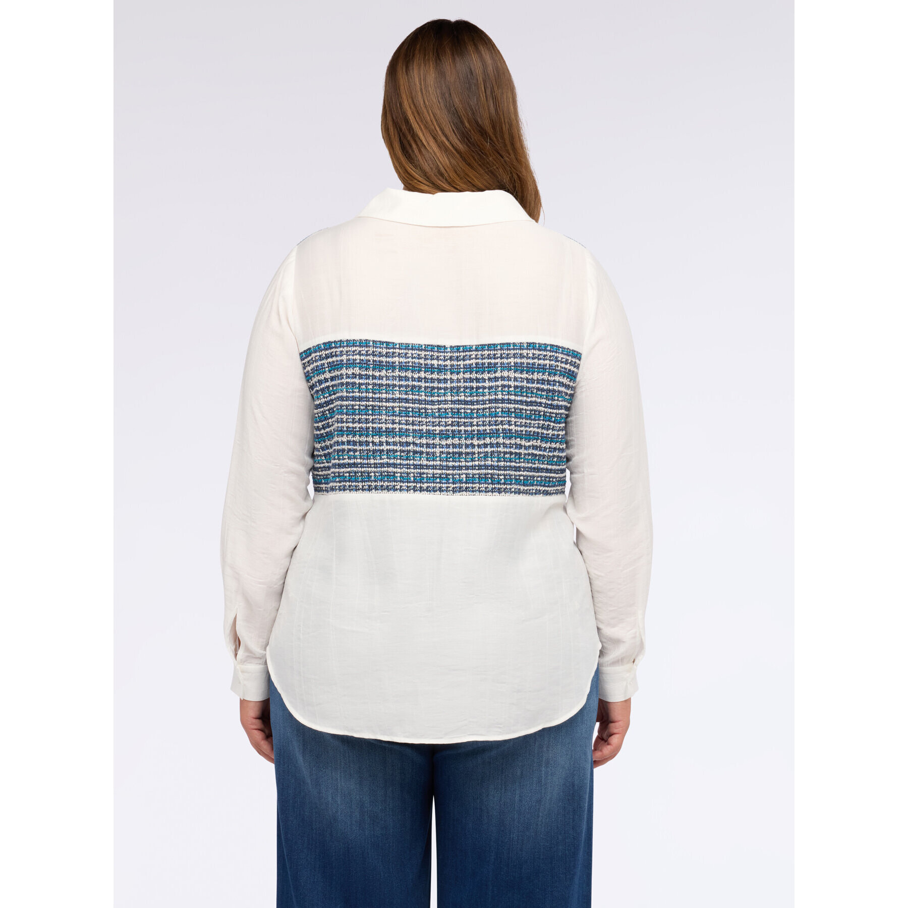 Fiorella Rubino - Camicia in mussola con inserto bouclé - Bianco