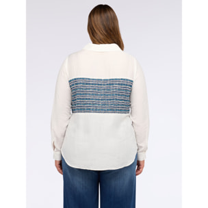 Fiorella Rubino - Camicia in mussola con inserto bouclé - Bianco