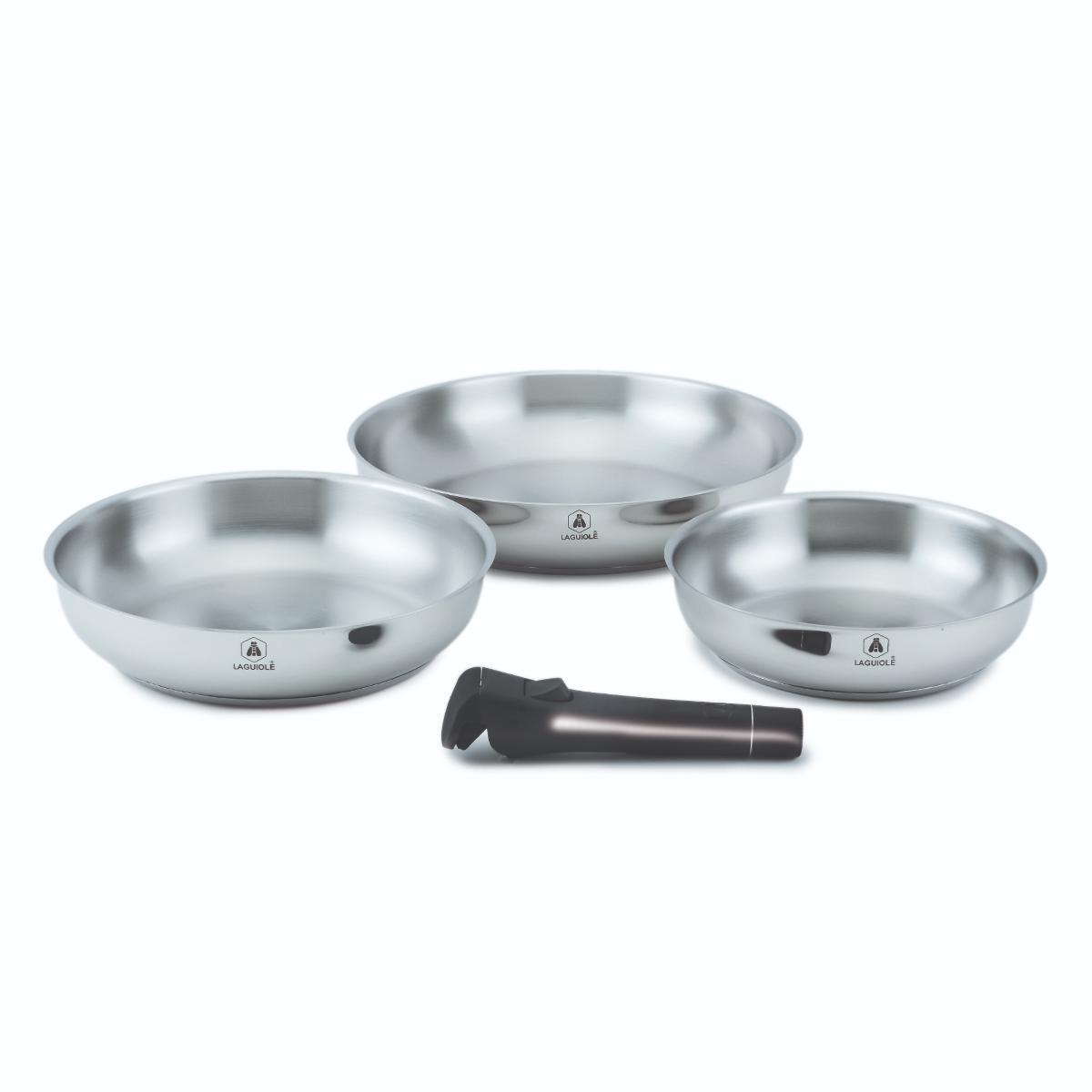 Set de 3 poêles inox amovible  - "Réactif"
