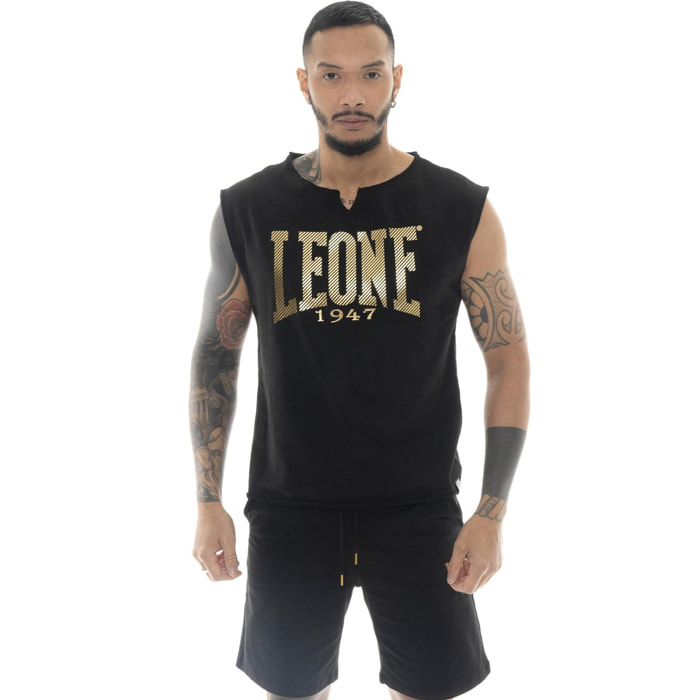 T-shirt da uomo smanicata in cotone elasticizzato Leone Stripe Gold