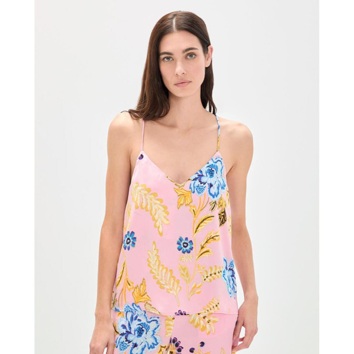 Top in pizzo satinato stampato