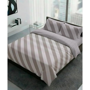 Parure Copripiumino Elite Beige per letto singolo in 100% Cotone e Made in Italy, geometrico a righe