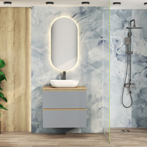 Ensemble de Salle de Bain Nia | Meuble Suspendu | 70 cm Bleu | Deux Tiroirs |Lavabo sur Plan | Miroir non inclus | Meuble Monté | Alday