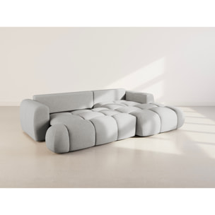 Yulin - Canapé d'angle droit 4 places convertible avec coffre en tissu bouclette - Gris clair
