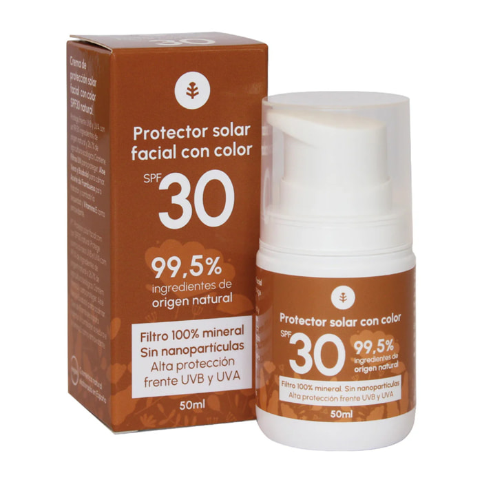 Crema de Protección Solar Facial con Color 100% mineral SPF30 Planeta Huerto 50 ml