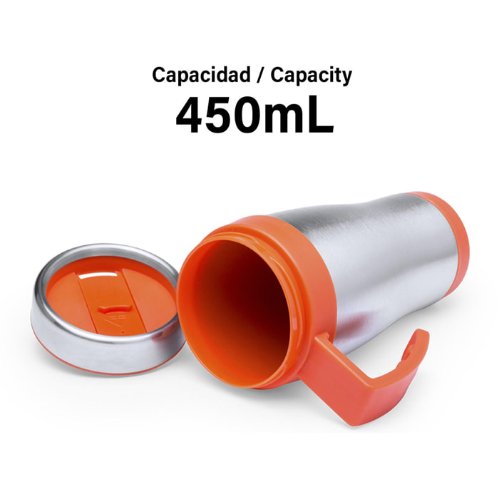 Carson taza de acero inox de 450ml de capacidad con cuerpo de acabado brillante con accesorios a juego.