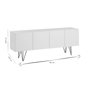 Meuble TV design gravé blanc et métal doré L140 cm OZEN