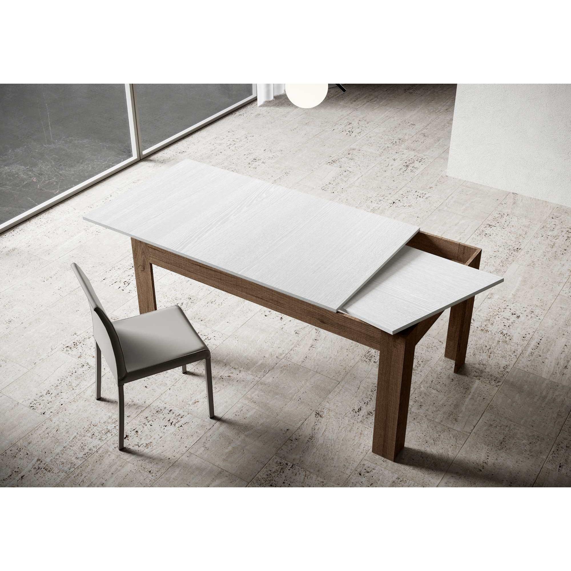 Table Bibi Mix 90x160 + 60 Cadre Chêne Nature / Dessus Frêne Blanc