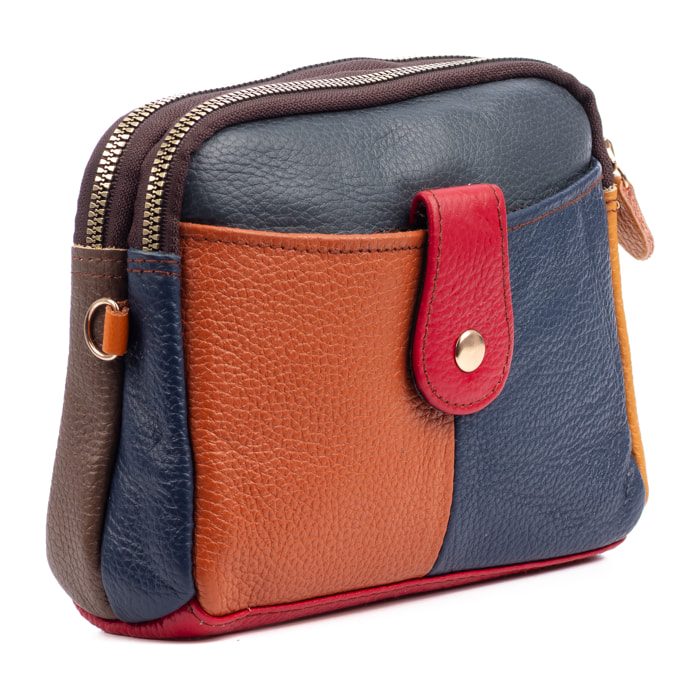 Attigliano bolso bandolera en piel auténtica Dollaro. Colores combinados aleatorios.