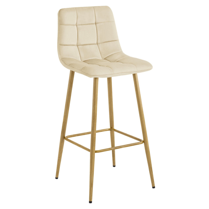 Sgabello Alto Arceto in Velluto Beige e Gambe Rovere