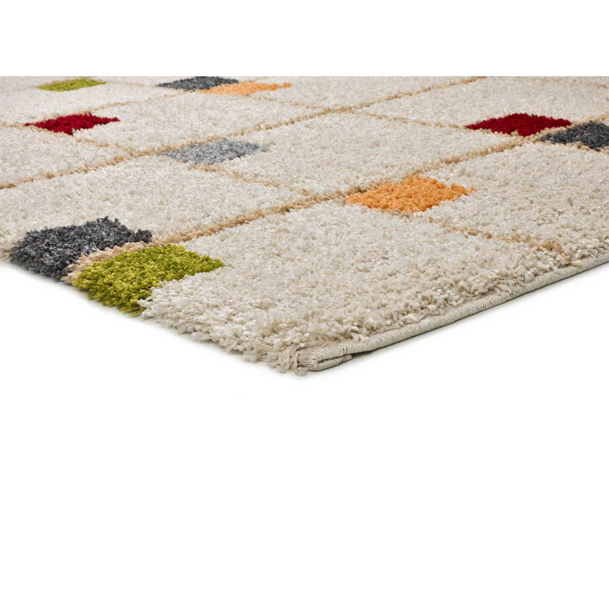 BREMEN Alfombra shaggy geométrica en blanco y motivos multicolor, varias medidas disponibles