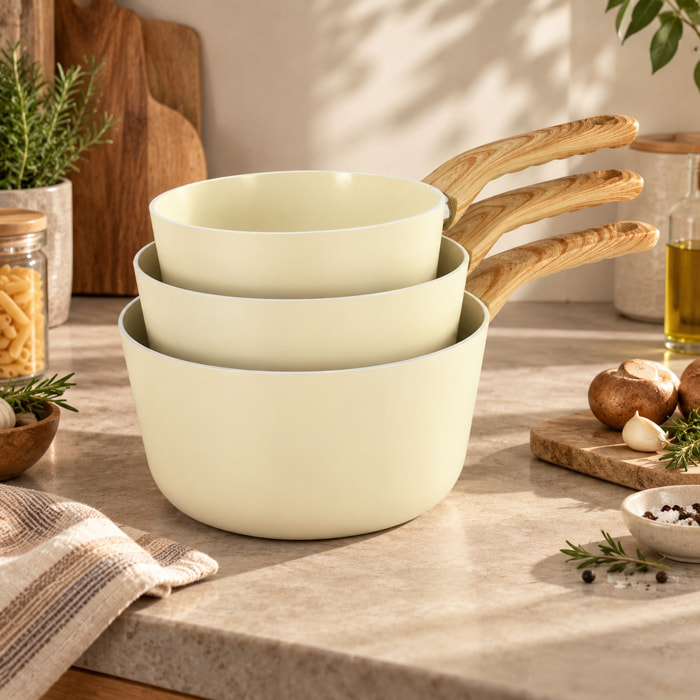 Lot de 3 casseroles revêtement céramique crème - tous feux CREME