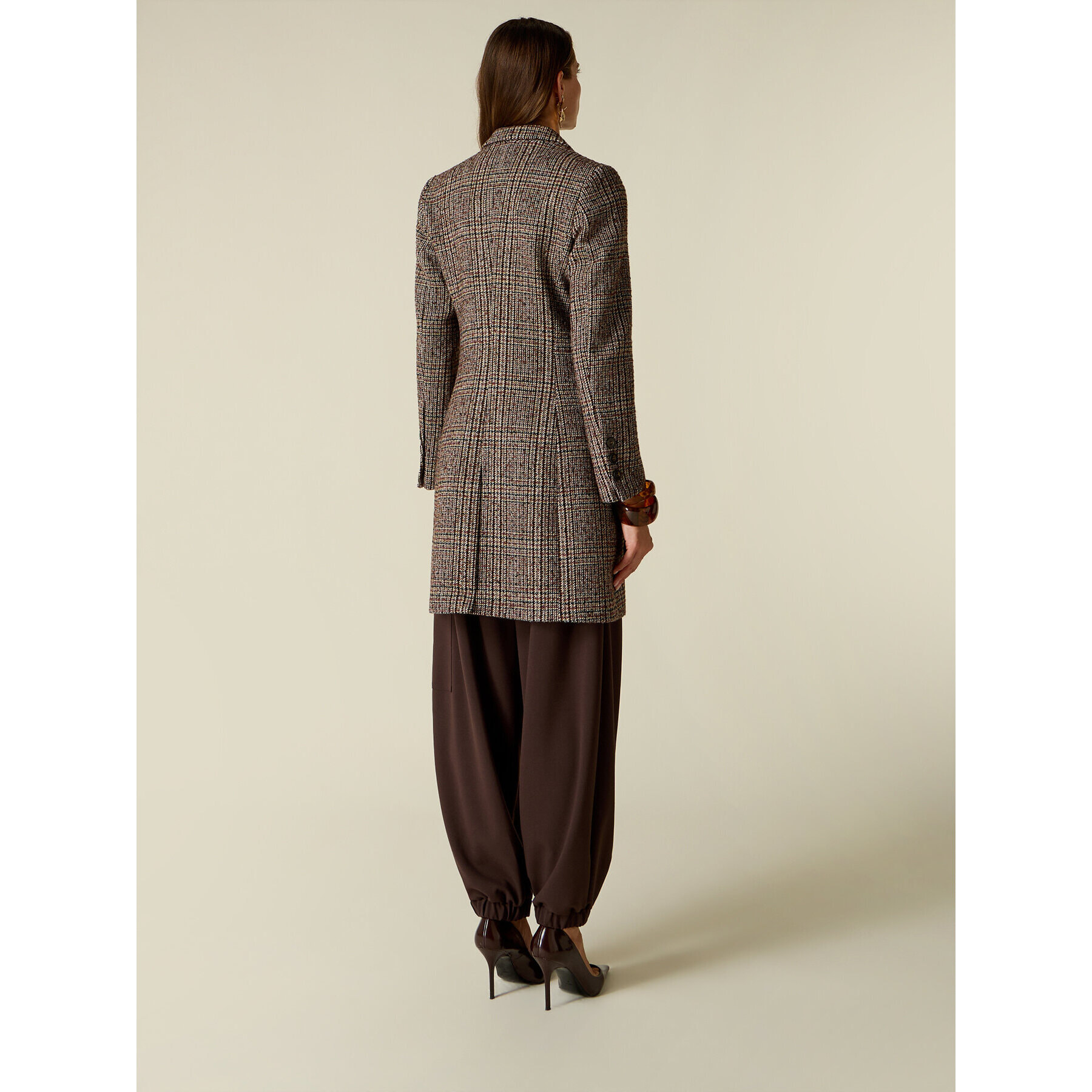 Oltre - Cappotto check misto lana fantasia - Marrone