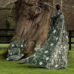 Housse de couette satin de coton imprimé vert Gardenias mousse