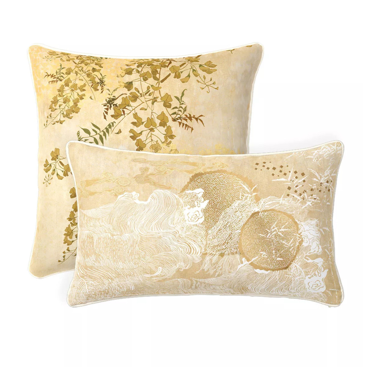 Taie d'oreiller satin de coton imprimé jaune or Soleil d'or dore