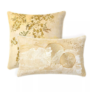 Taie d'oreiller satin de coton imprimé jaune or Soleil d'or dore