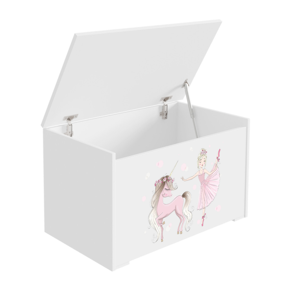 Cesta porta giochi Daria in legno bianca con Unicorno