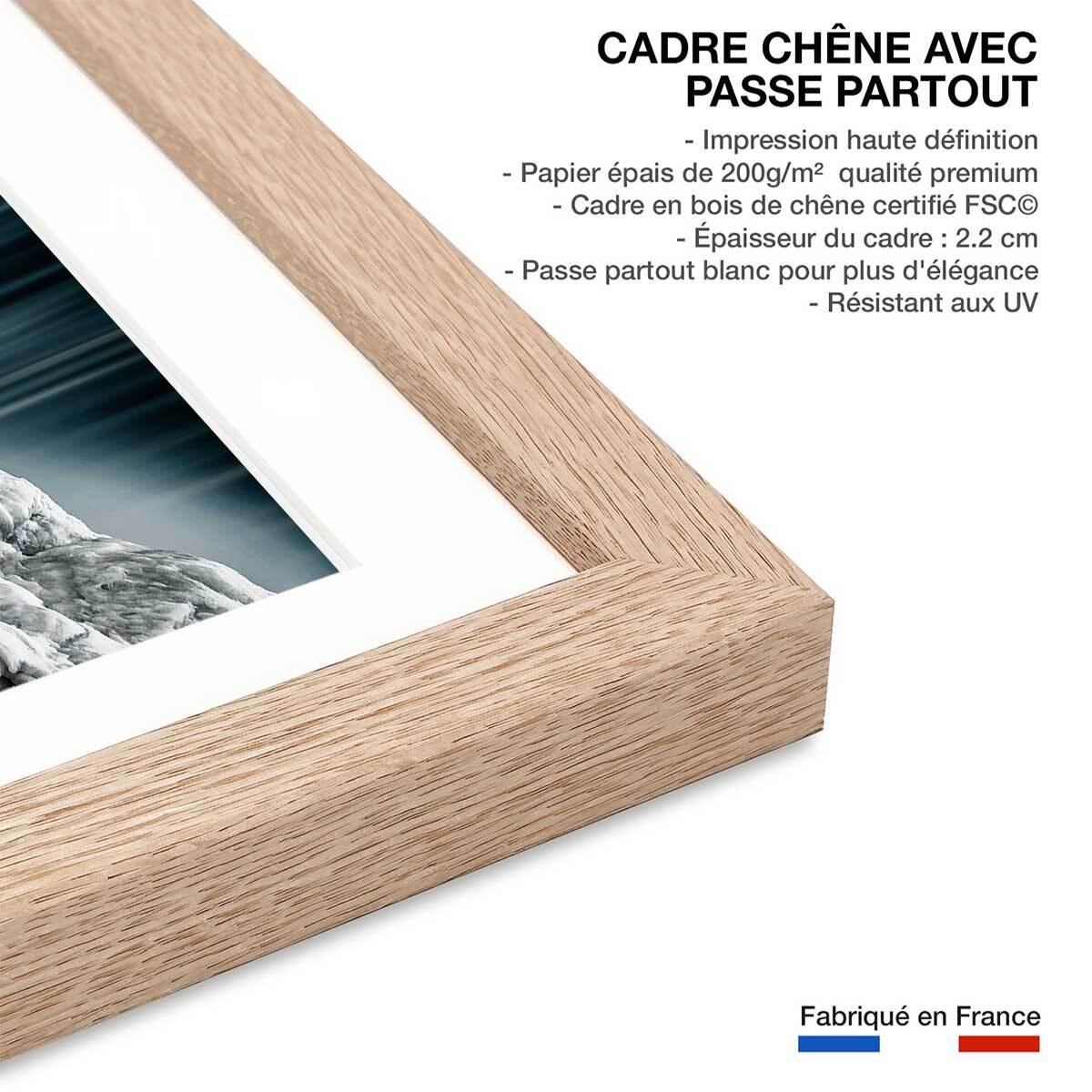 Affiche ""Cascade de glace"" Affiche sous cadre bois