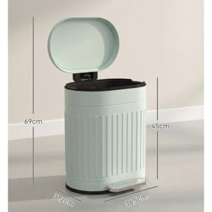 Poubelle à pédale design ovale métal ondulé 20L vert sauge clair