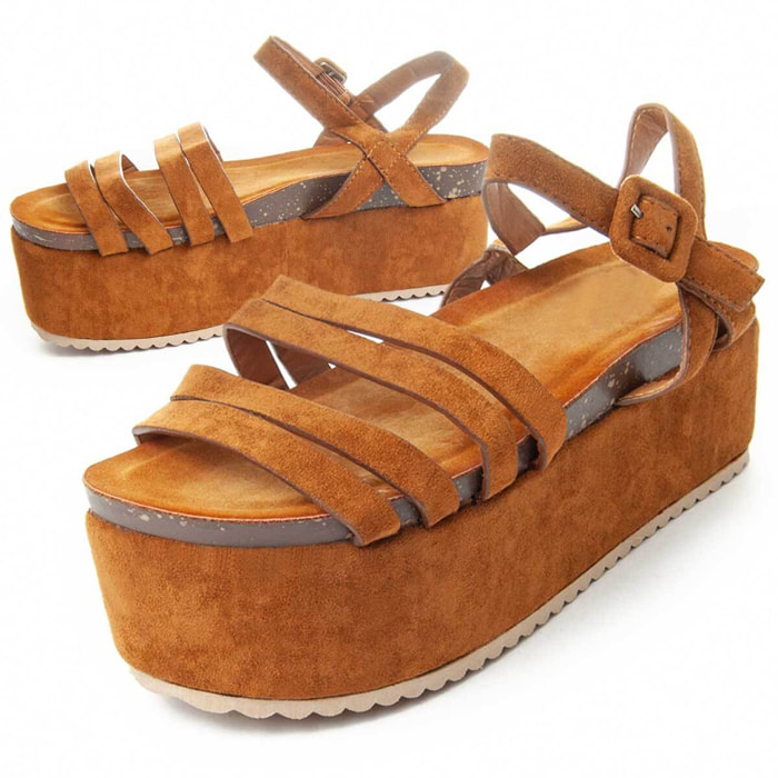 Sandalia de plataforma - Marron - Altura: 10 cm
