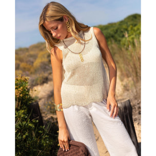 Top de mujer de punto con brillo metalizado