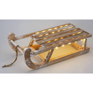 Trineo decorativo de navidad con luces led 50x24x16 cm en madera natural encalada con 50 micro leds blanco cálido