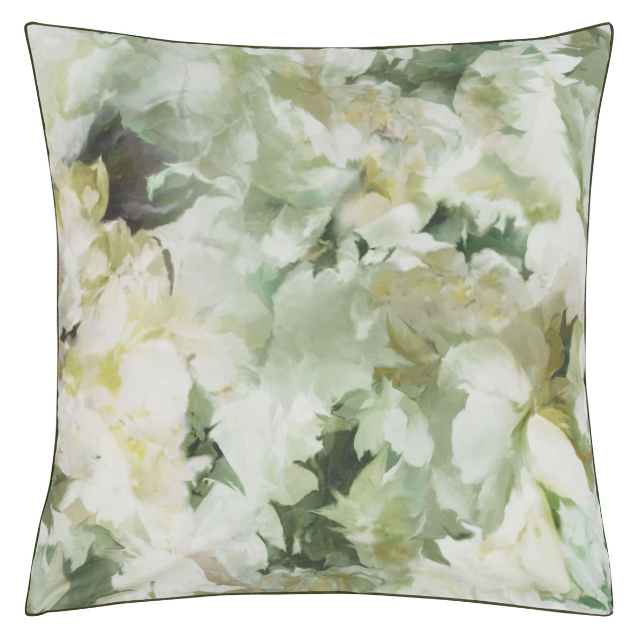 Taie d'oreiller imprimée en percale de coton, FLEURS DE JOUR CELADON, Vert