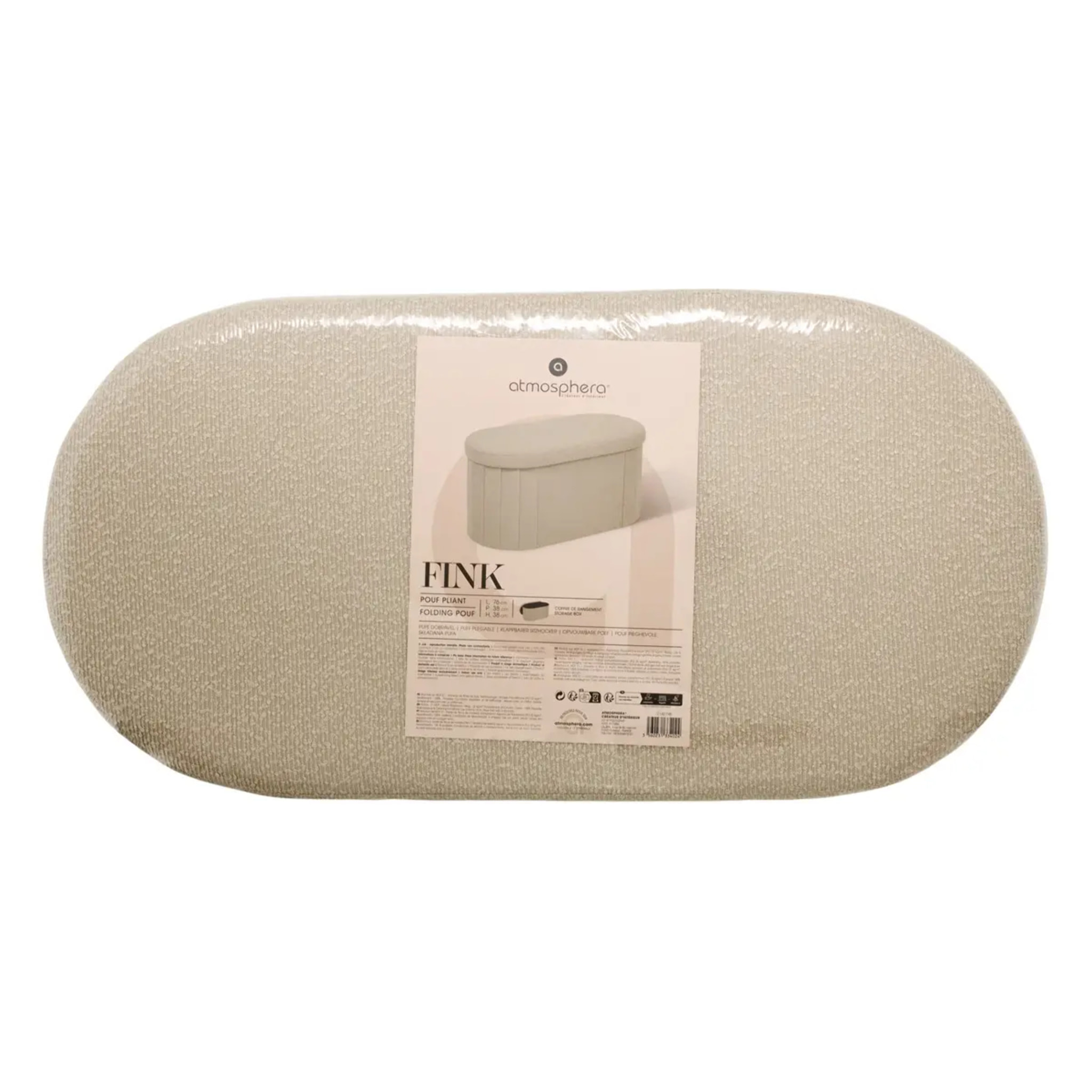 Pouf Fink ovale pliable 38x76cm beige