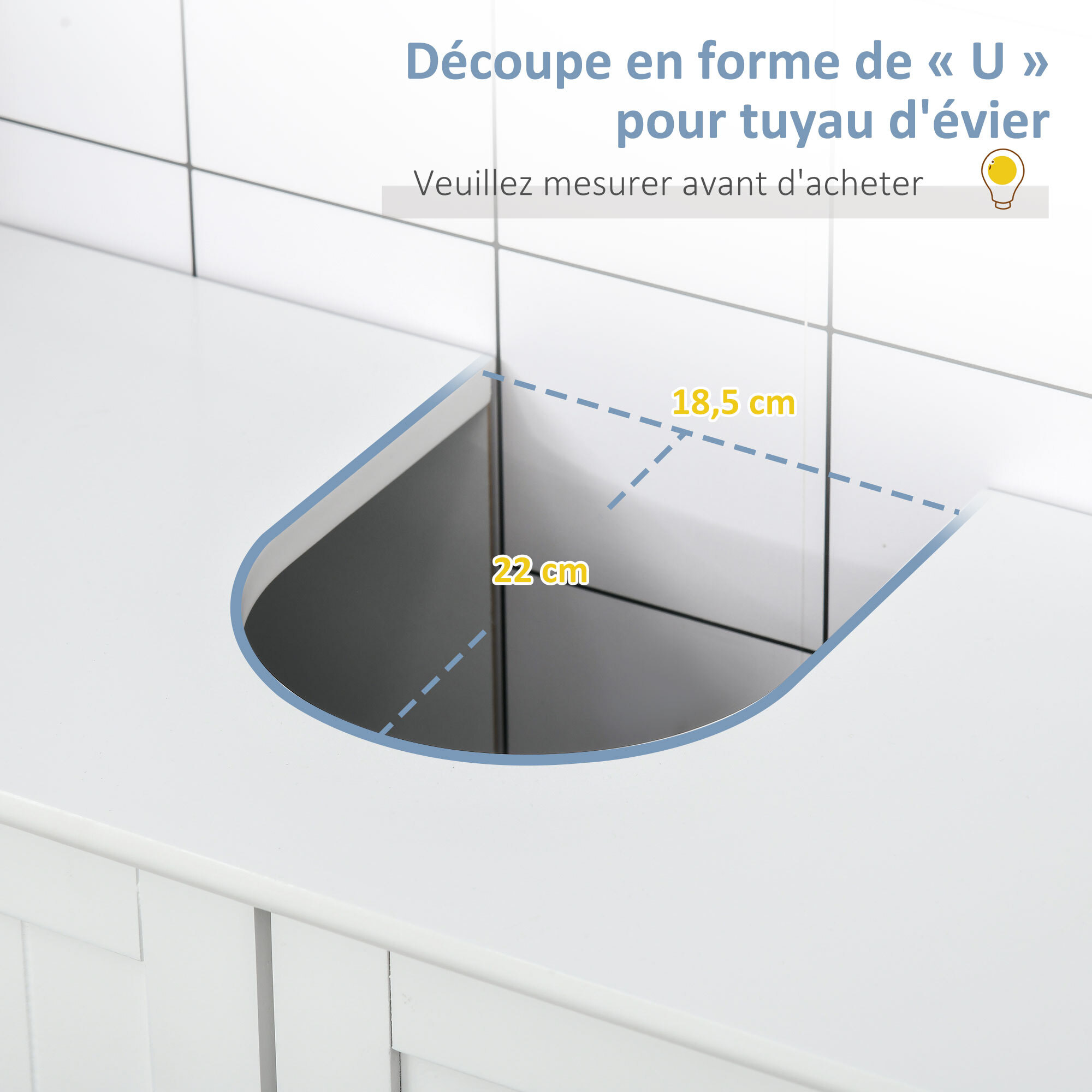 Meuble vasque - meuble sous-vasque - 2 portes rainurées avec étagère réglable - poignées métal chromé - dim. 60L x 30l x 60H cm - MDF blanc