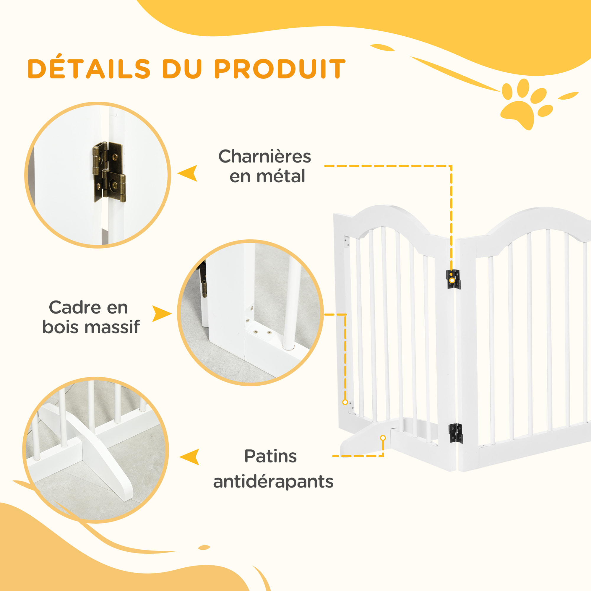 Barrière modulable pliable barrière de sécurité 154,5L x 61H cm MDF blanc