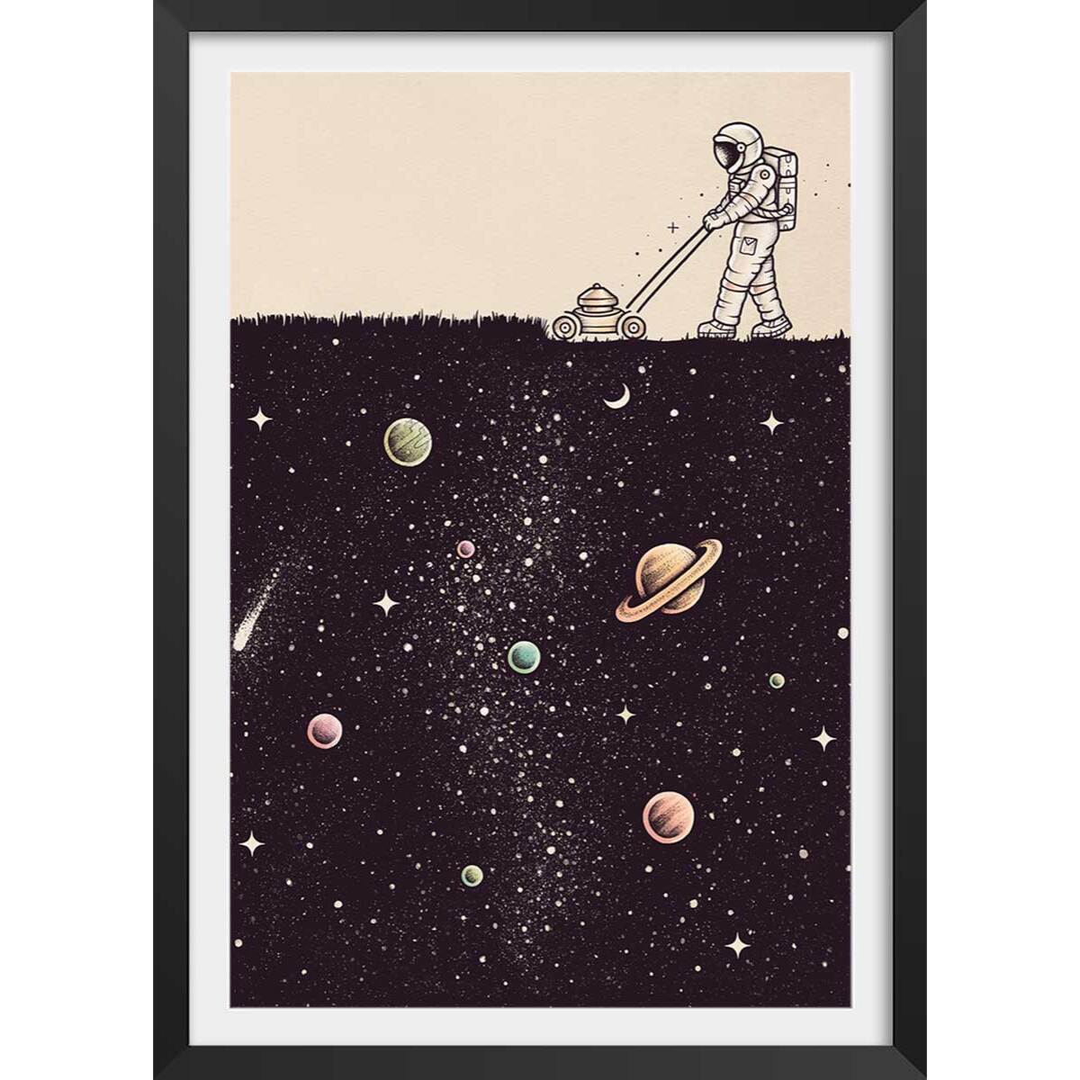 Affiche enfant space tondeuse  Affiche + cadre en bois - Noir
