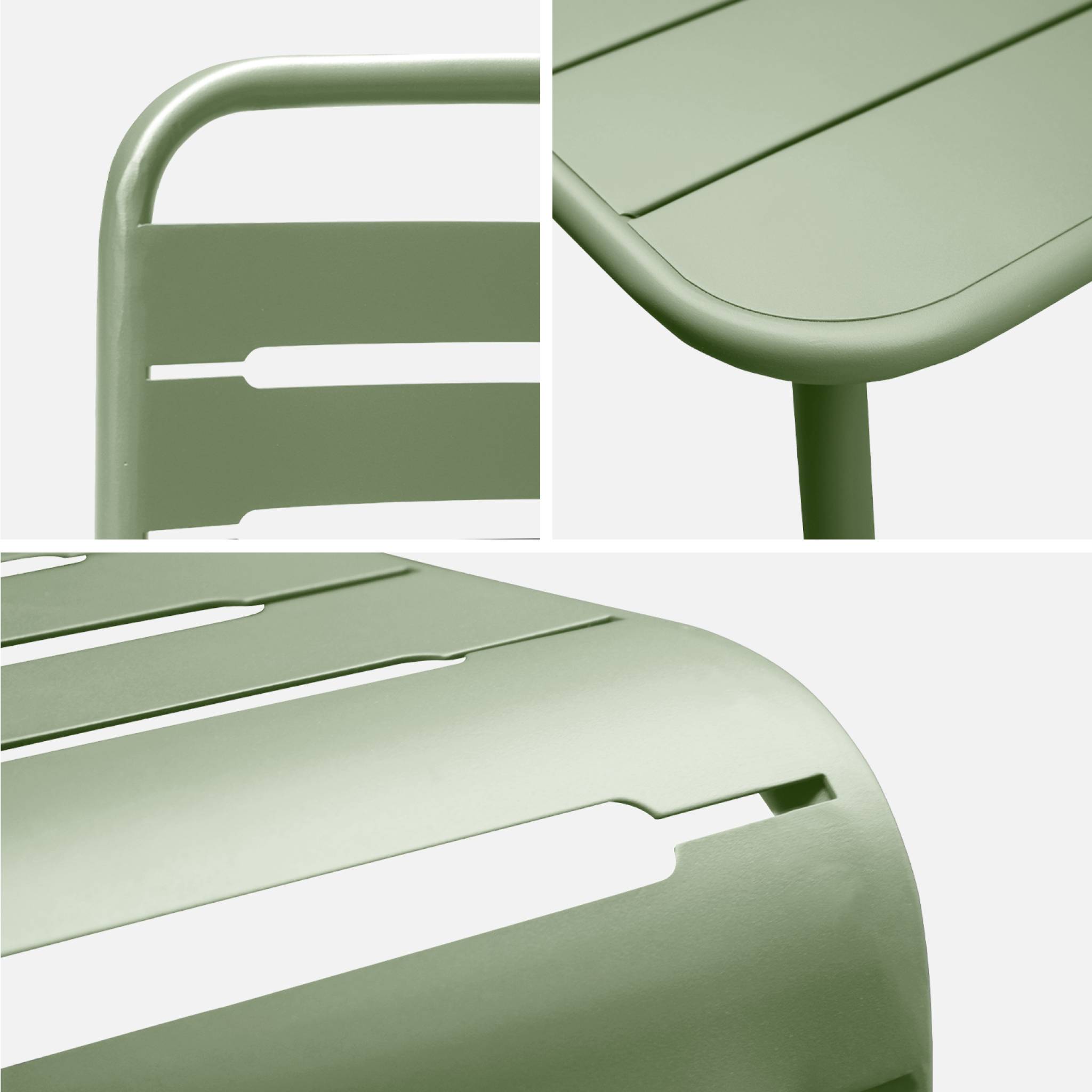 Table de jardin métal + 8 assises vert traitement antirouille. lattes et bords arrondis