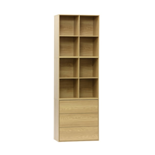 Etagère, bibliothèque modulable décor bois 3 éléments - 3 tiroirs 8 niches KOMPO