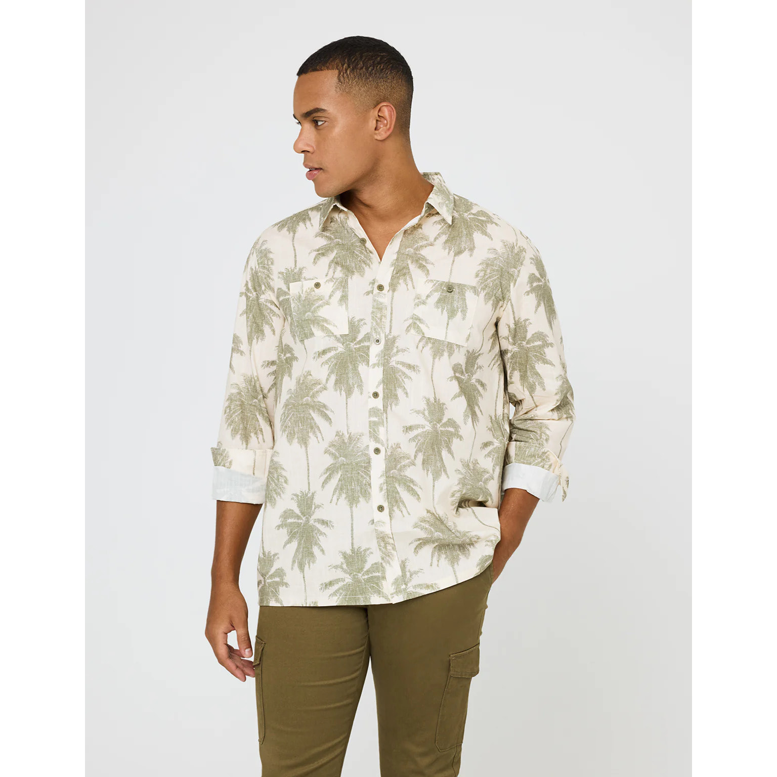 Camisa Manga Larga Estampado Tropical - Papiro